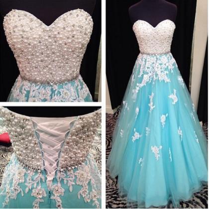 Luxury Sweetheart Crystal Long Prom Dresses Blue..