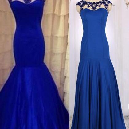 Plus Size Blue Beaded Long Prom Dresses Mermaid..