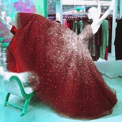 Luxury Crystal Rhineston Ball Gown Prom Dress Off..