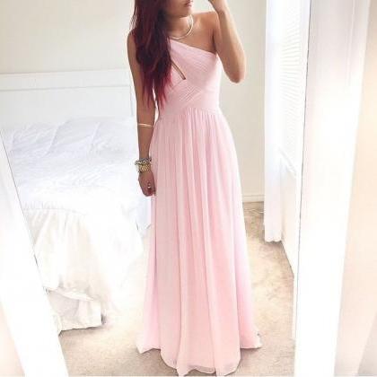 Pretty Pink One-shoulder Simple Prom Dress , Prom..