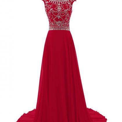 Sparkle Burgundy Beadings Prom Gown 2018, Red..