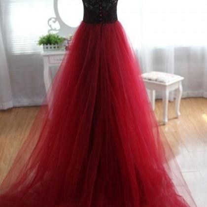 Black And Red Long Prom Dresses 2018,black Lace..