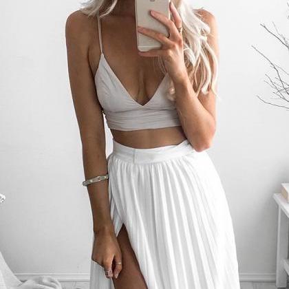 2018 White Two Pieces Prom Dresses Sexy Women..
