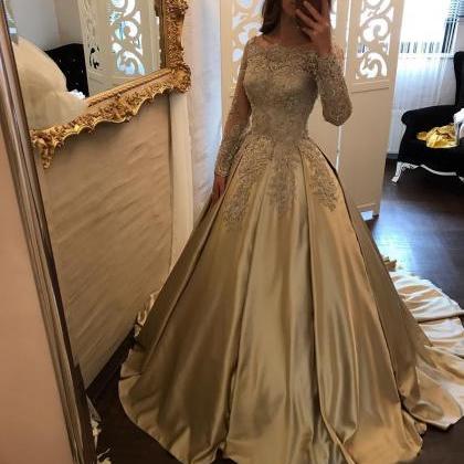 2018 Long Sleeve Beaded Lace Prom Dresses Ball..