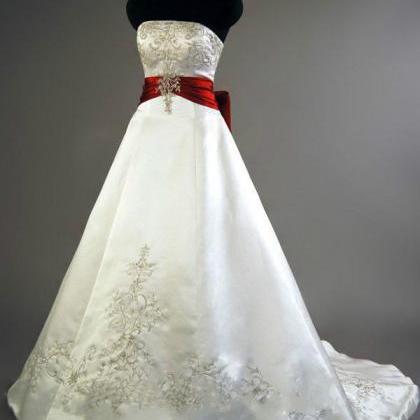 Vintage Burgundy Embroidery Wedding Dresses Long..