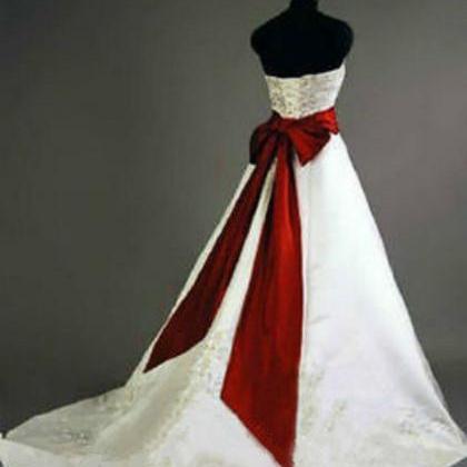 Vintage Burgundy Embroidery Wedding Dresses Long..