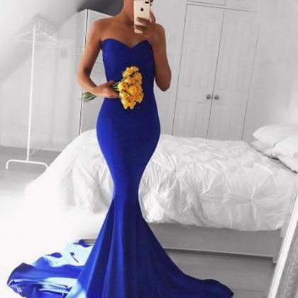 Sweetheart Mermaid Royal Blue Prom Dress,sexy..