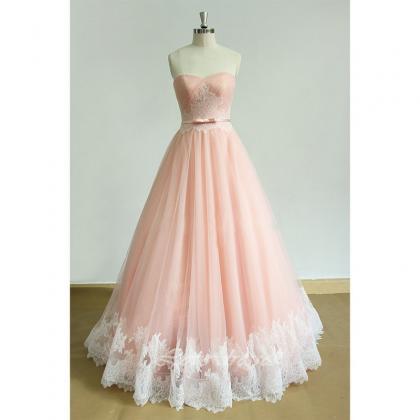 Pure Pink Tulle Long Lace Appliques Bridesmaid..