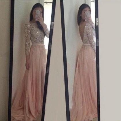 Blush Pink Long Sleeve Prom Dresses,long Sleeves..