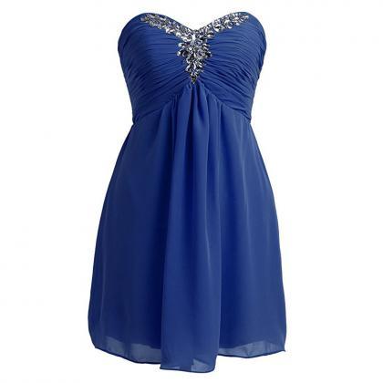 2018 Royal Blue Chiffon Bridesmaid Dress Short..