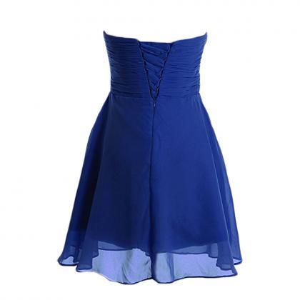 2018 Royal Blue Chiffon Bridesmaid Dress Short..
