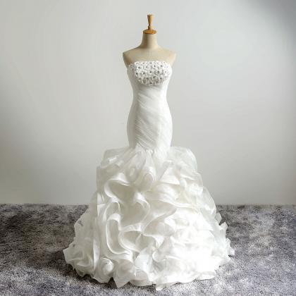 2018 White Beaded Mermaid Wedding Dresses Off..