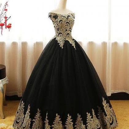 Black Tulle Ball Gowns Prom Dresses 2018 Sexy Gold..