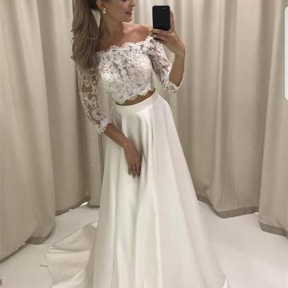 White Lace Prom Dresses, Two Pieces Prom Dresses,..