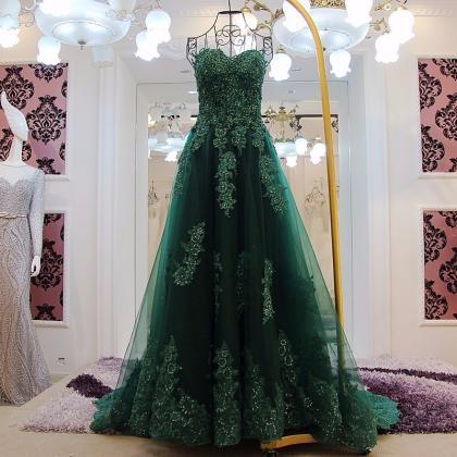 Elegant Green Appliques Long Prom Dresses Sexy..