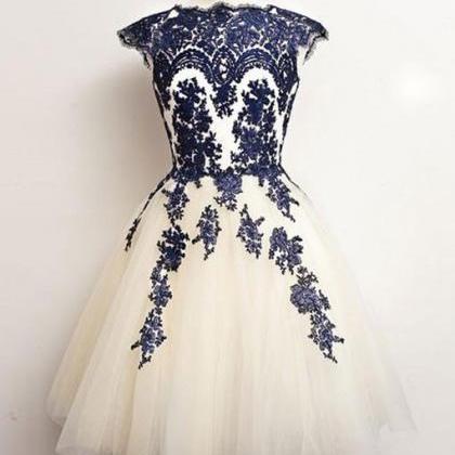 Neew Navy Blue Lace Short Homecoming Dresses Off..