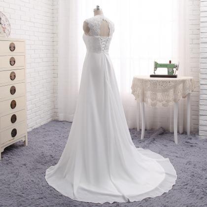 White Chiffon Lace Wedding Dresses 2018 Plus Size..