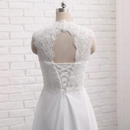 White Chiffon Lace Wedding Dresses 2018 Plus Size..