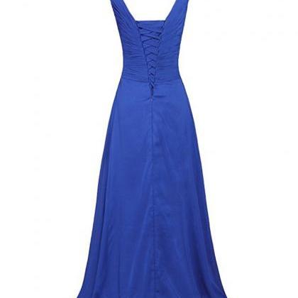 Vintage Royal Blue Chiffon Bridesmaid Dresses V..