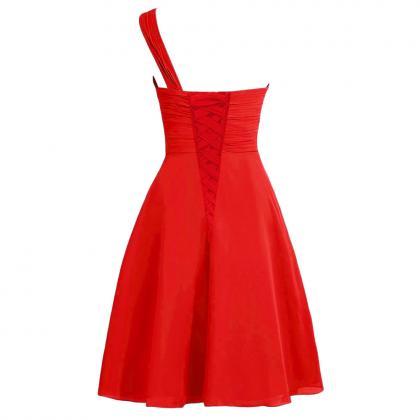 Red Chiffon Ruffle Short Bridesmaid Dresses Plus..