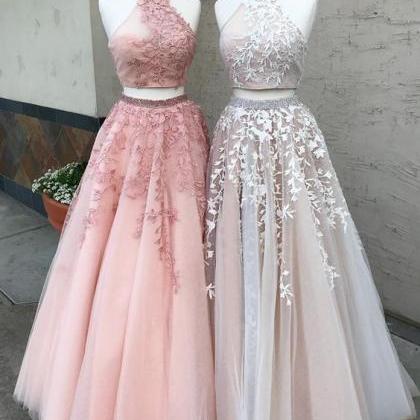 Two Piece Prom Dress,high Neck Prom Dress,lace..