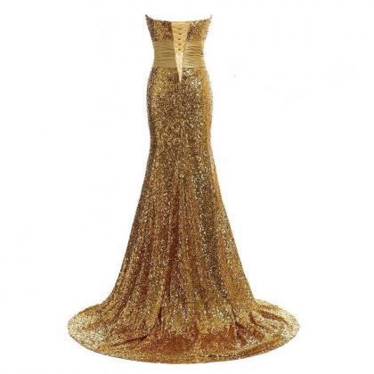 Sexy Gold Sequined Mermaid Prom Dresses 2018 Shiny..