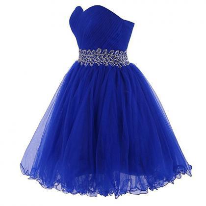 2018 Royal Blue Beaded Short Homecoming Dresses..