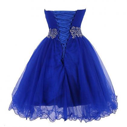 2018 Royal Blue Beaded Short Homecoming Dresses..