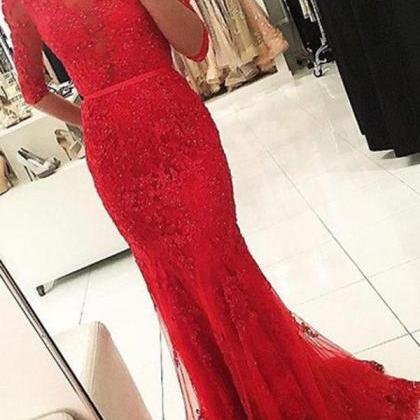 Charming Prom Dress, Sexy Half Sleeve Mermaid..