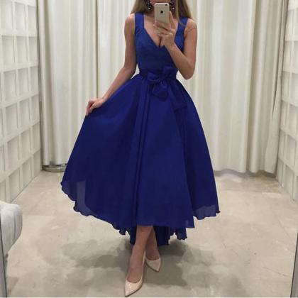 Royal Blue Chiffon Short Homecoming Dresses 2018..