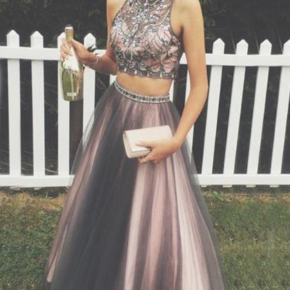 Two Pieces Tulle Prom Dress,long Prom..