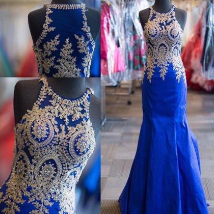 Plus Size Royal Blue Mermaid Prom Dresses Silver..