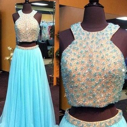 Blue Prom Dress,long Prom Dress,two Pieces Prom..
