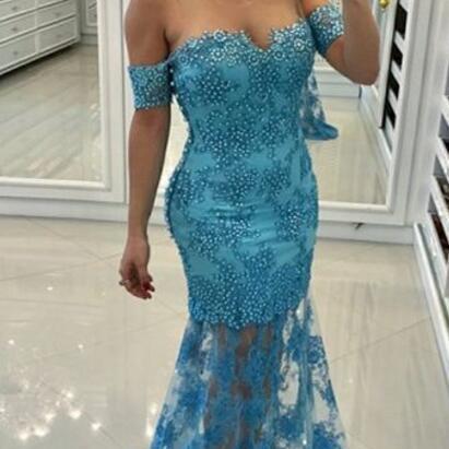 Sexy Mermaid Prom Dresses, Off Shoulder Prom..
