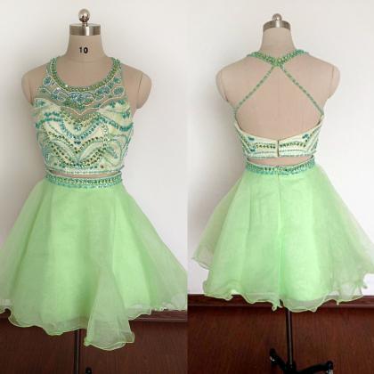 Two Pieces Light Green Short Homecoming Dresses..