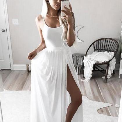 2018simple White Chiffon Long Prom Dresses Sexy..