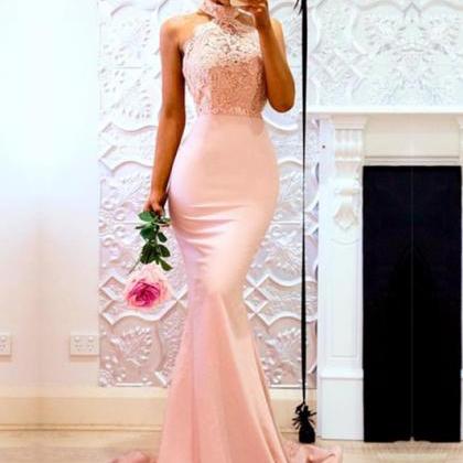 Halter Prom Dress,blush Pink Mermaid Dress,long..