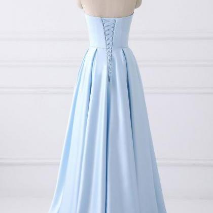 Simple A-line Strapless Long Crystal Light Blue..