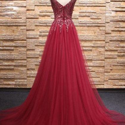 2018 Plus Size Red Long Evening Dresses Crystal..
