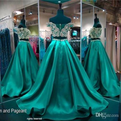 Two Pieces Prom Dresses 2018 Off The Shoulder..