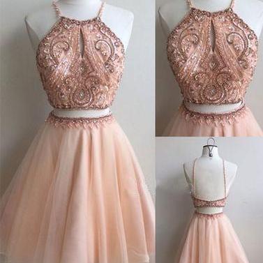 Two Pieces Short Beaded Short Homecoming Dress,..