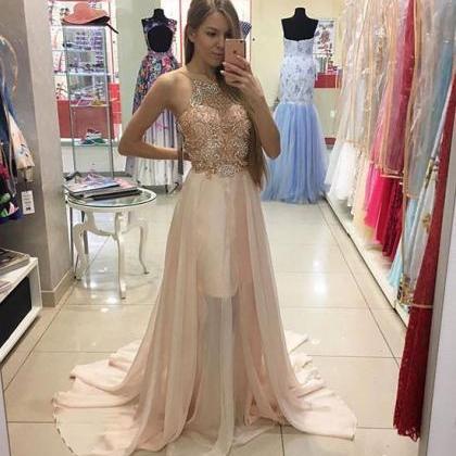 Prom Dresses, Pink Sequin Beaded Long Prom..