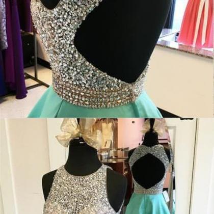 Jewelry Neck Long Prom Dress,satin Turquoise Prom..