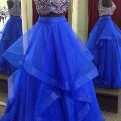 Tulle Royal Blue Prom Dress, Crystal Beading Prom..
