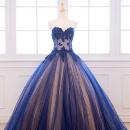 Charming Blue Appliques Prom Dress, Sweetheart..