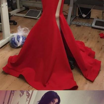 Long red prom dress,elegant formal ..