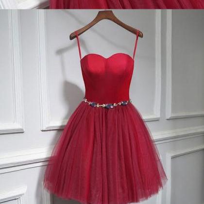 Cute Burgundy Neck Short Prom Dress, Homecoming..