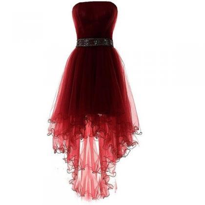 Dark Wine Red Tulle Sleeveless Homecoming Dresses,..