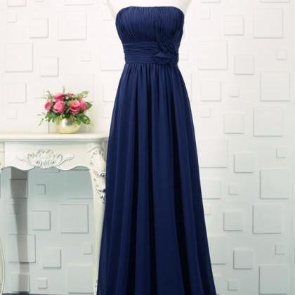 Navy Blue Floor Length Bridesmaid Dresses, Simple..