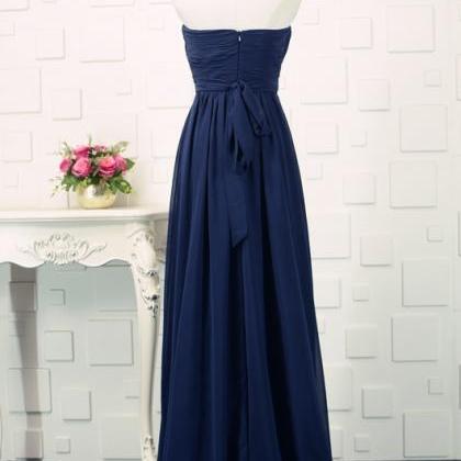 Navy Blue Floor Length Bridesmaid Dresses, Simple..